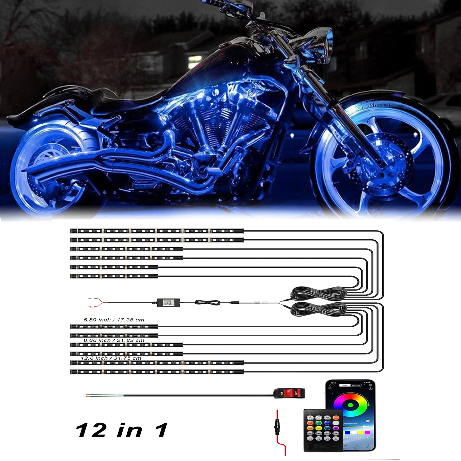 Rgb Underglow Strip - 12in1 New Motorcycle Atmosphere Underglow Lights
