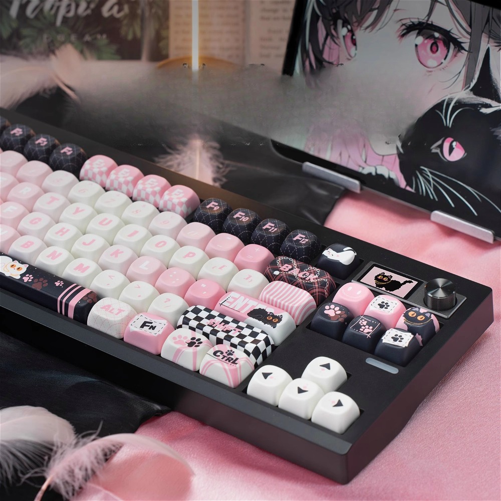 Keyboard Gaming Black - Custom MOA Profile Black Pink PBT