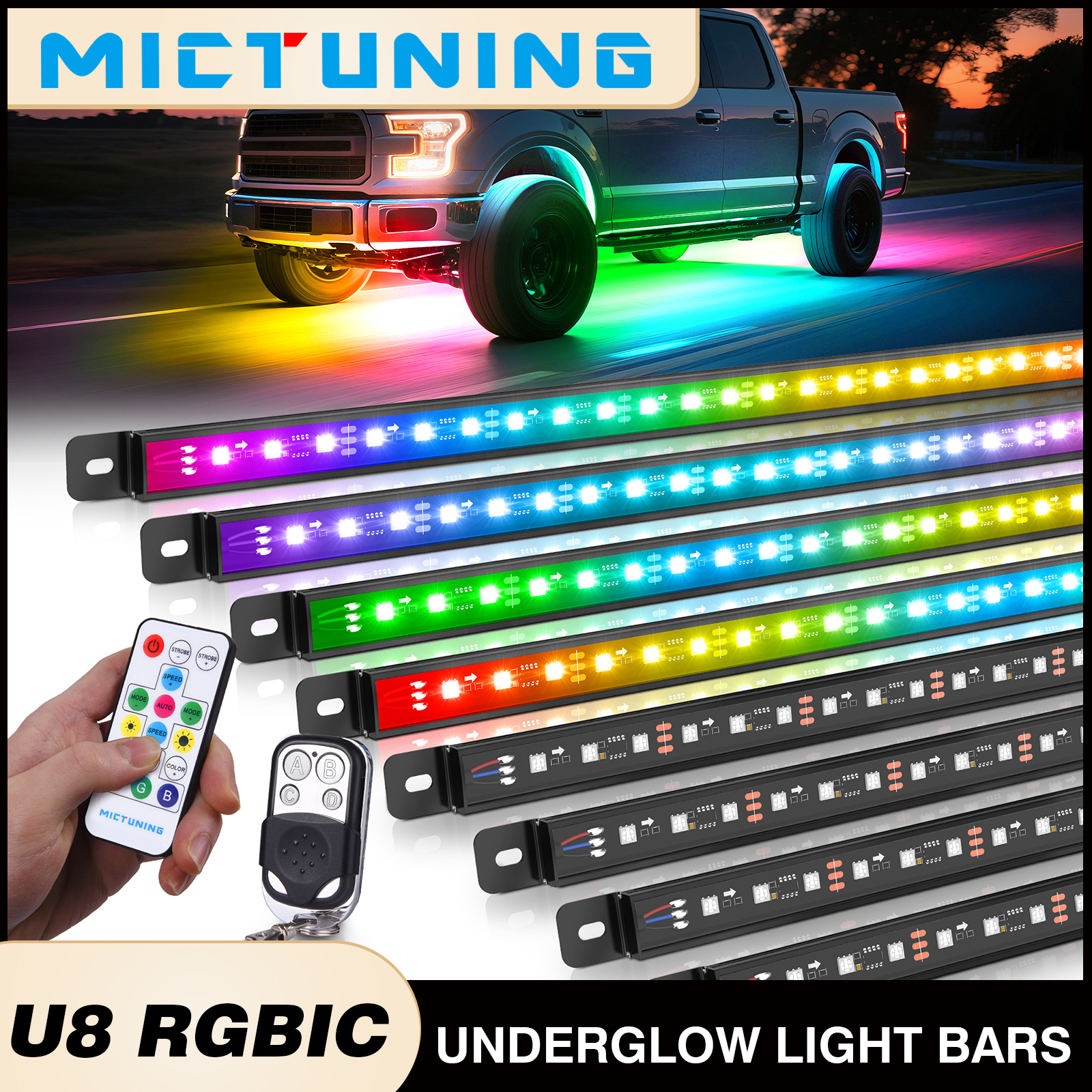 MICTUNING 8Pcs U8 RGB+IC Under - Rgb Underglow Strip 리뷰 및 가격