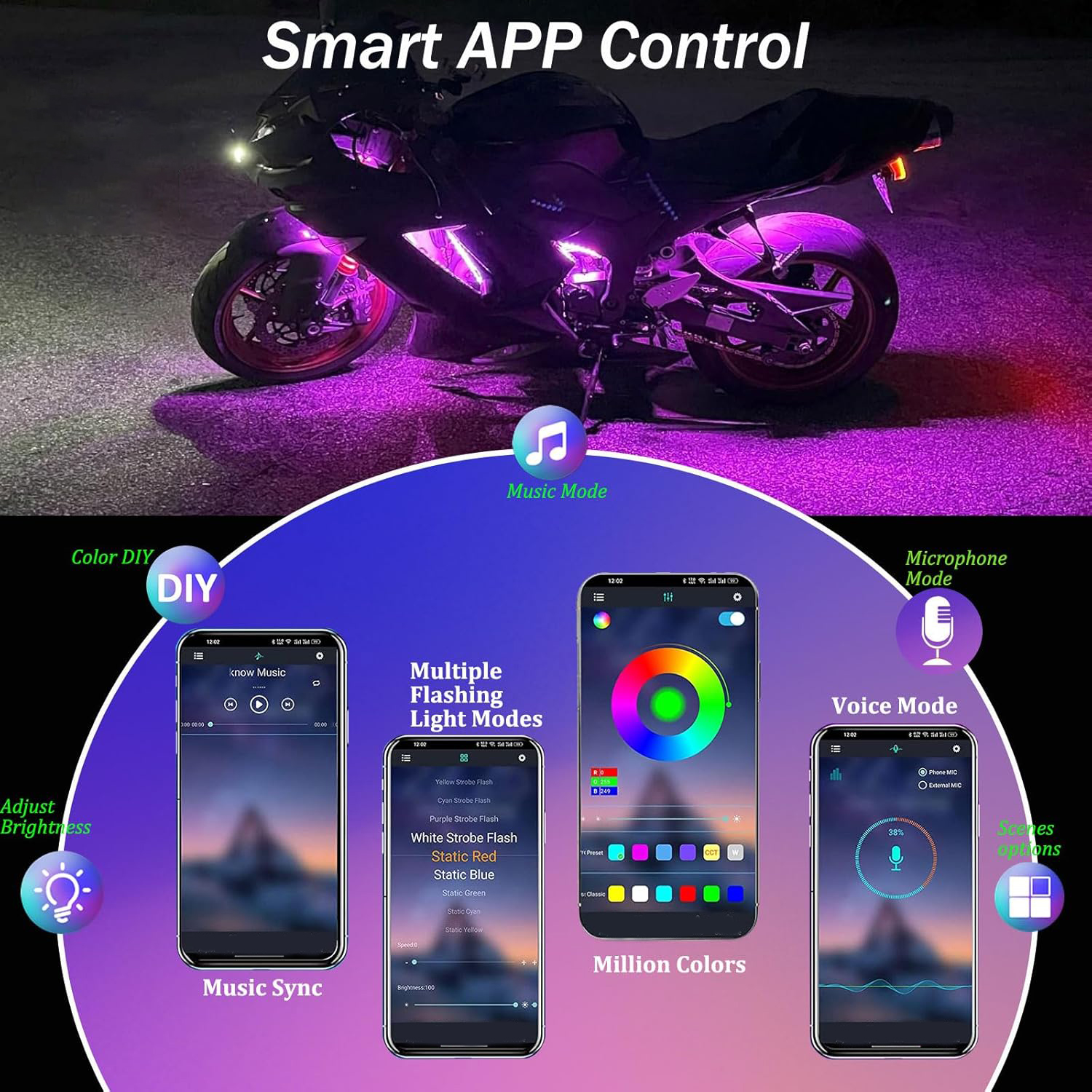 12in1 New Motorcycle Atmospher - Rgb Underglow Strip 리뷰 및 가격